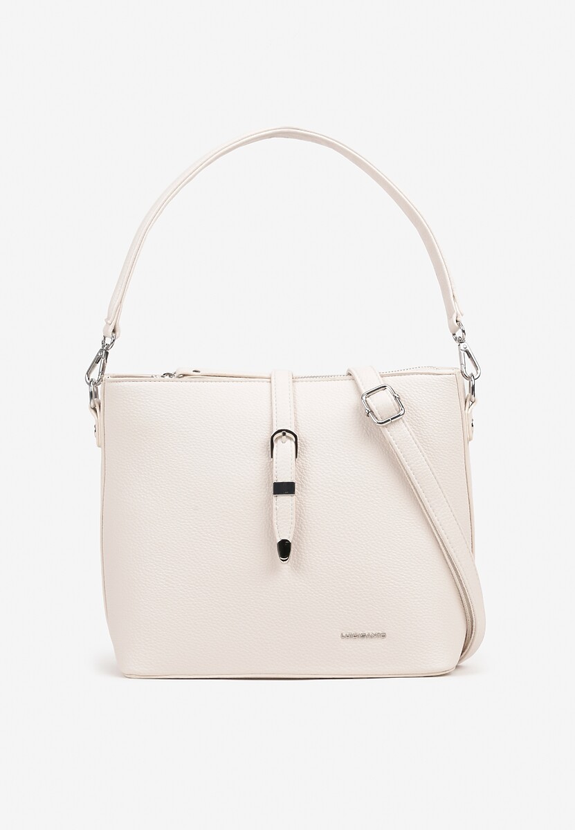 Ciemnobeżowa Torebka na Ramię Ozdobiona Paskiem Tanaviana