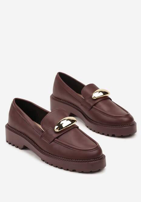 Bordowe Mokasyny Vices z Wkładką ze Skóry Naturalnej z Metaliczną Aplikacją Fergia
