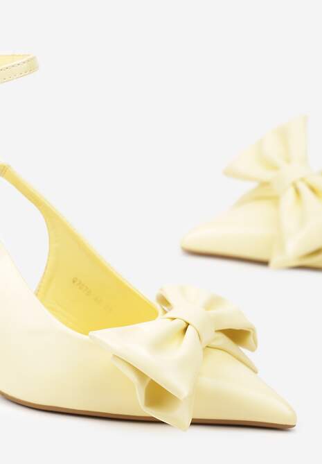 Żółte Sandały Vices na Szpilce Slingback Ozdobione Kokardą Tilvanea