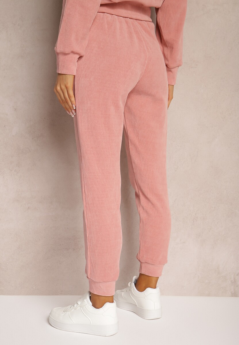 Różowe Dresowe Spodnie z Dodatkiem Bawełny High Waist z Gumką w Pasie Pesaria