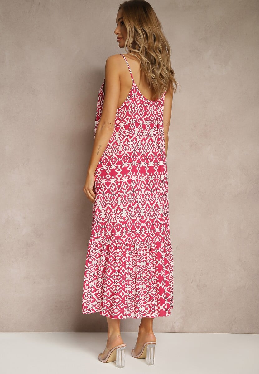 Różowa Bawełniana Sukienka w Geometryczny Wzór Koloniela