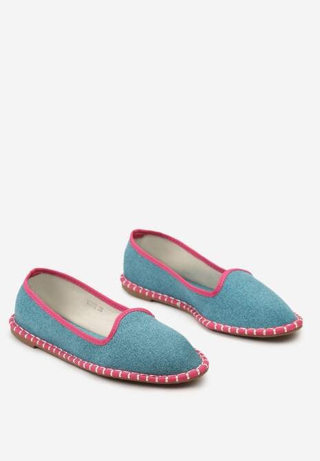 Niebiesko-Różowe Balerinki w Stylu Loafersów Udekorowane Przeszyciem przy Płaskiej Podeszwie Alicasea