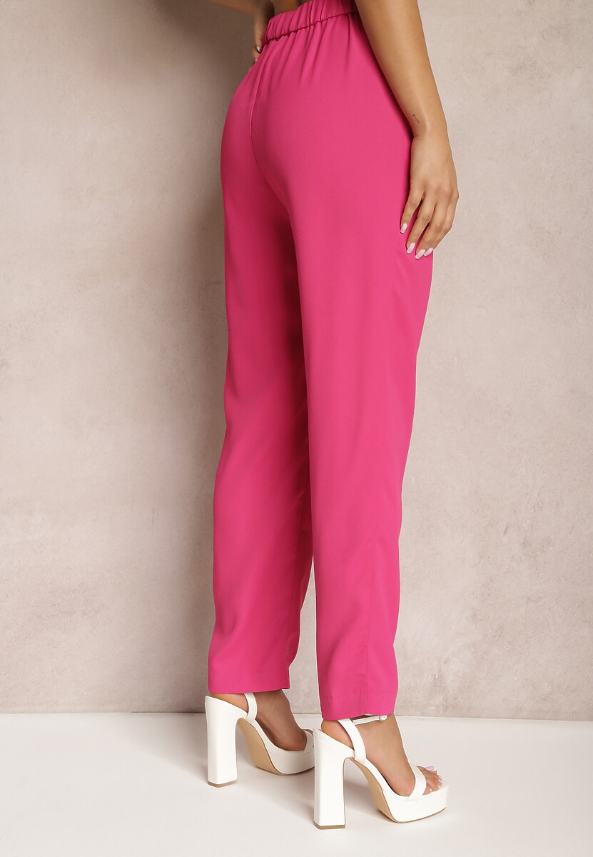 Fuksjowe Garniturowe Spodnie High Waist z Gumką w Talii i Prostymi Nogawkami Brenissa