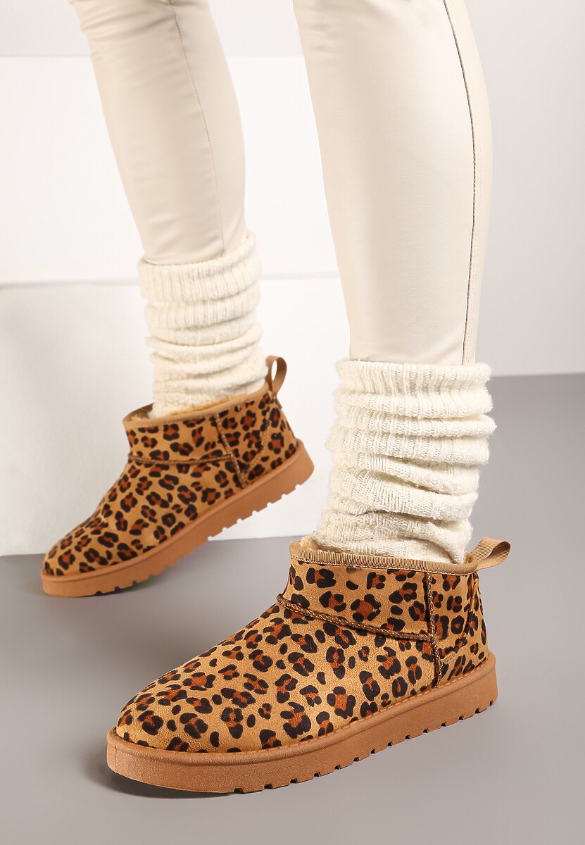 Brązowe Śniegowce Ozdobione Wzorek w Panterkę Antelaia