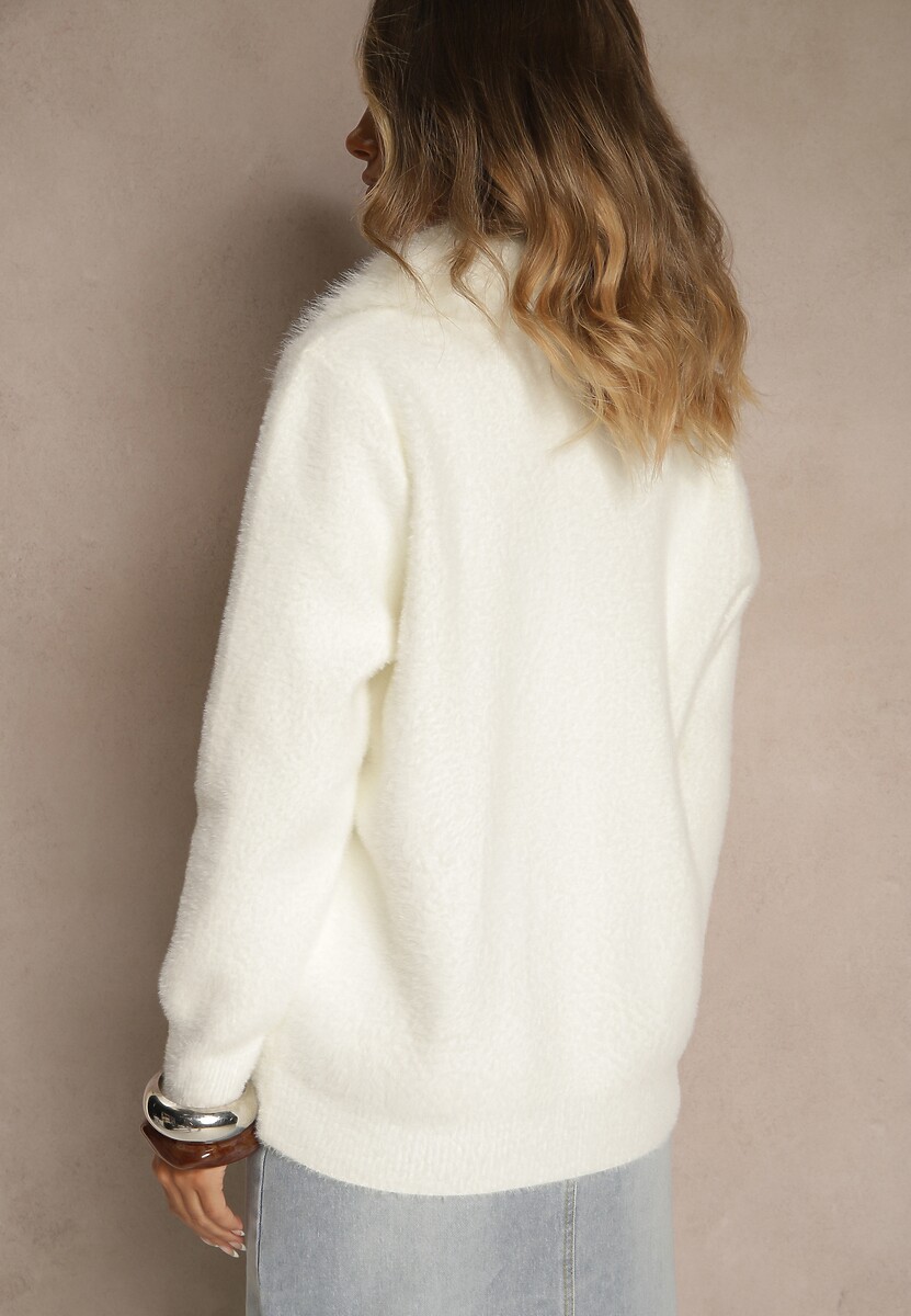 Jasnobeżowy Zasuwany Kardigan z Wełną z Futerkowym Kołnierzem Asiste