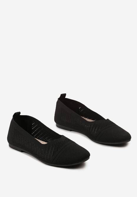 Czarne Płaskie Balerinki z Siateczkowego Materiału Nelibra