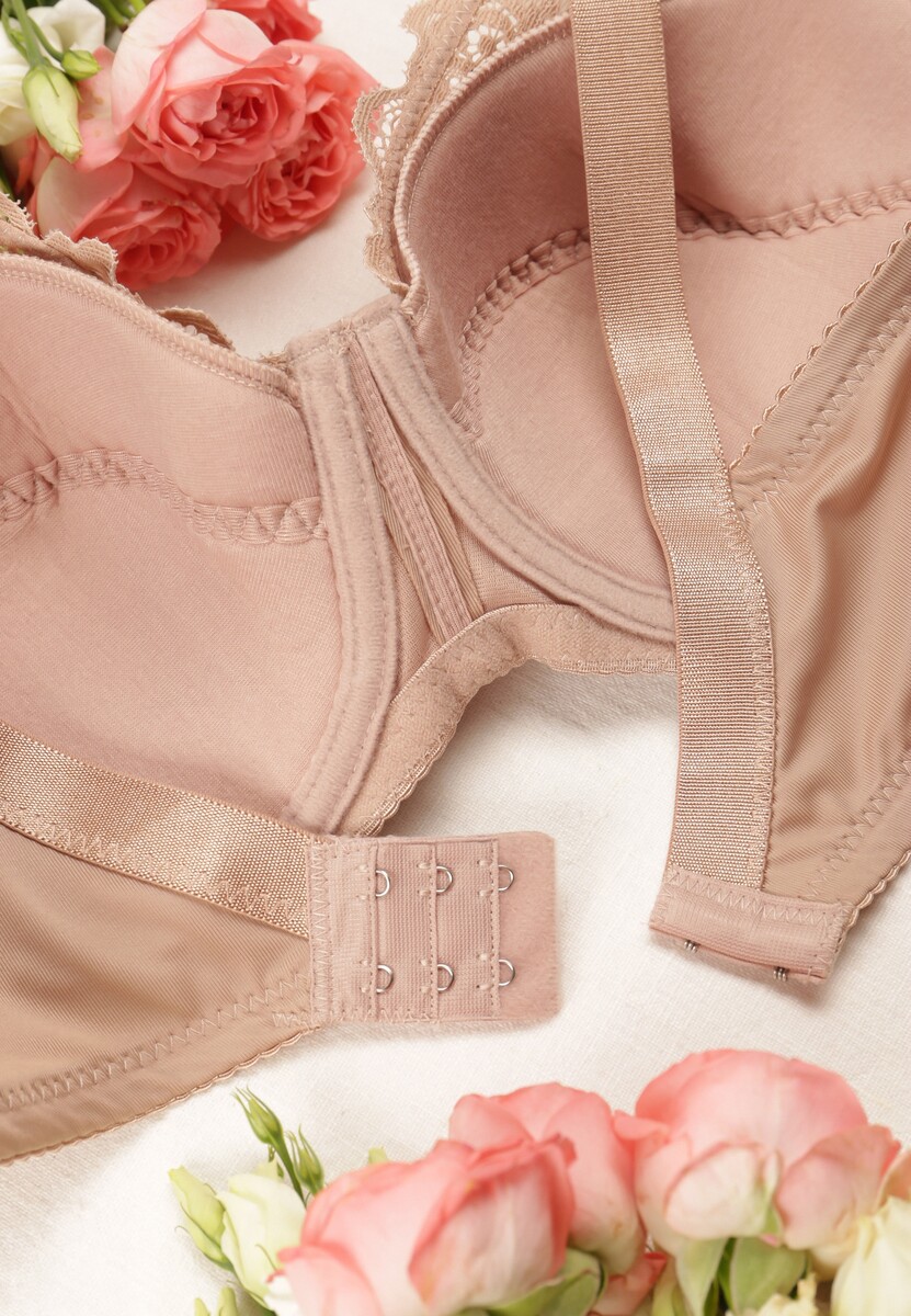 Ciemnobeżowy Koronkowy Biustonosz z Ramiączkami z Regulacją Allis