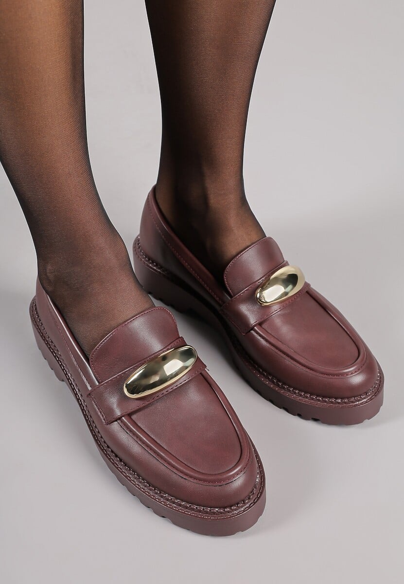 Bordowe Mokasyny Vices z Wkładką ze Skóry Naturalnej z Metaliczną Aplikacją Fergia