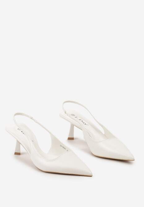 Białe Wsuwane Sandały Sling-Back na Kaczuszce ze Szpiczastym Noskiem Oxena