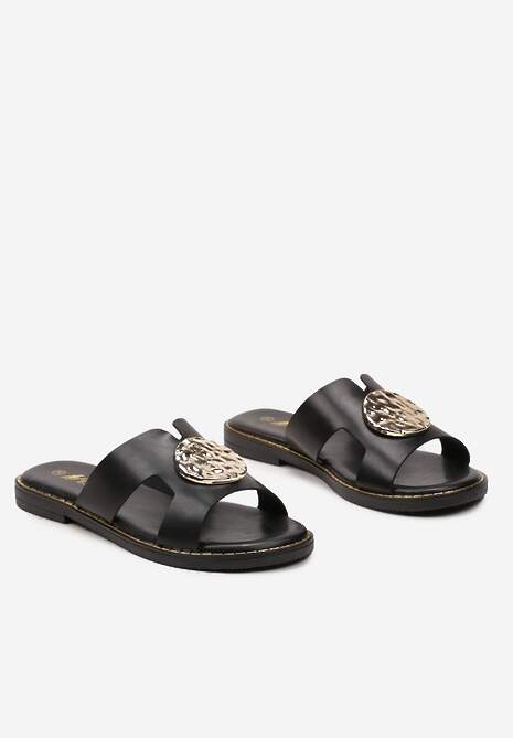 Czarne Wsuwane Klapki z Ekoskóry z Okrągłą Klamrą Arlevia