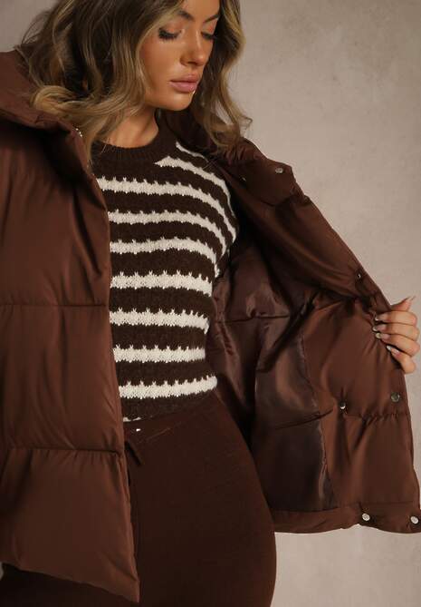 Brązowa Pikowana Kurtka na Napy Elriona
