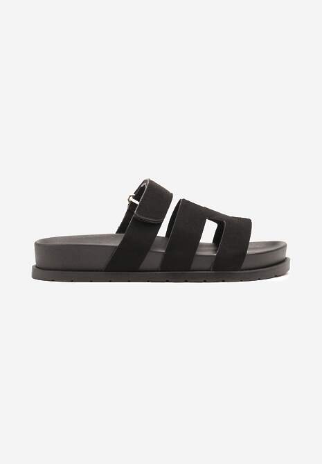 Czarne Klapki z Ekozamszu na Piankowej Podeszwie Zapinane na Rzep Nimiarianna