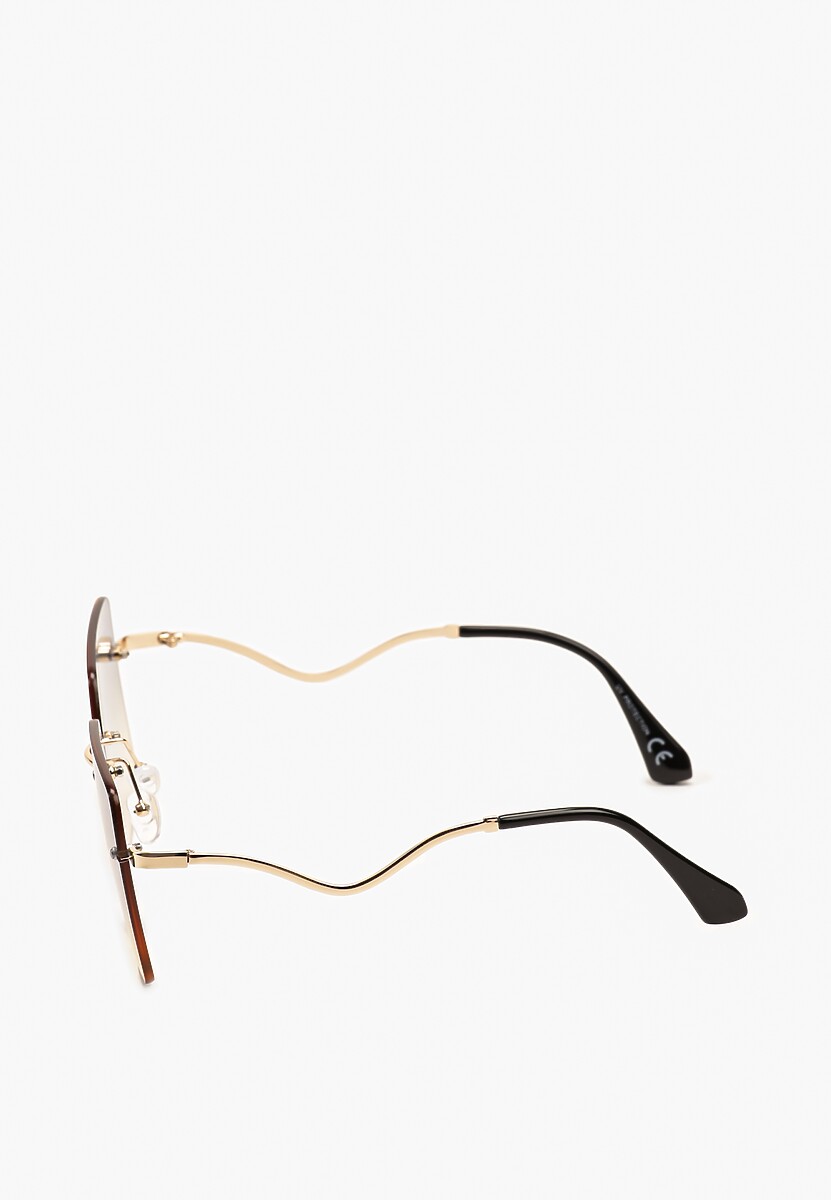 Zielono-Złote Okulary Przeciwsłoneczne z Ozdobnie Wygiętymi Oprawkami Cevuna