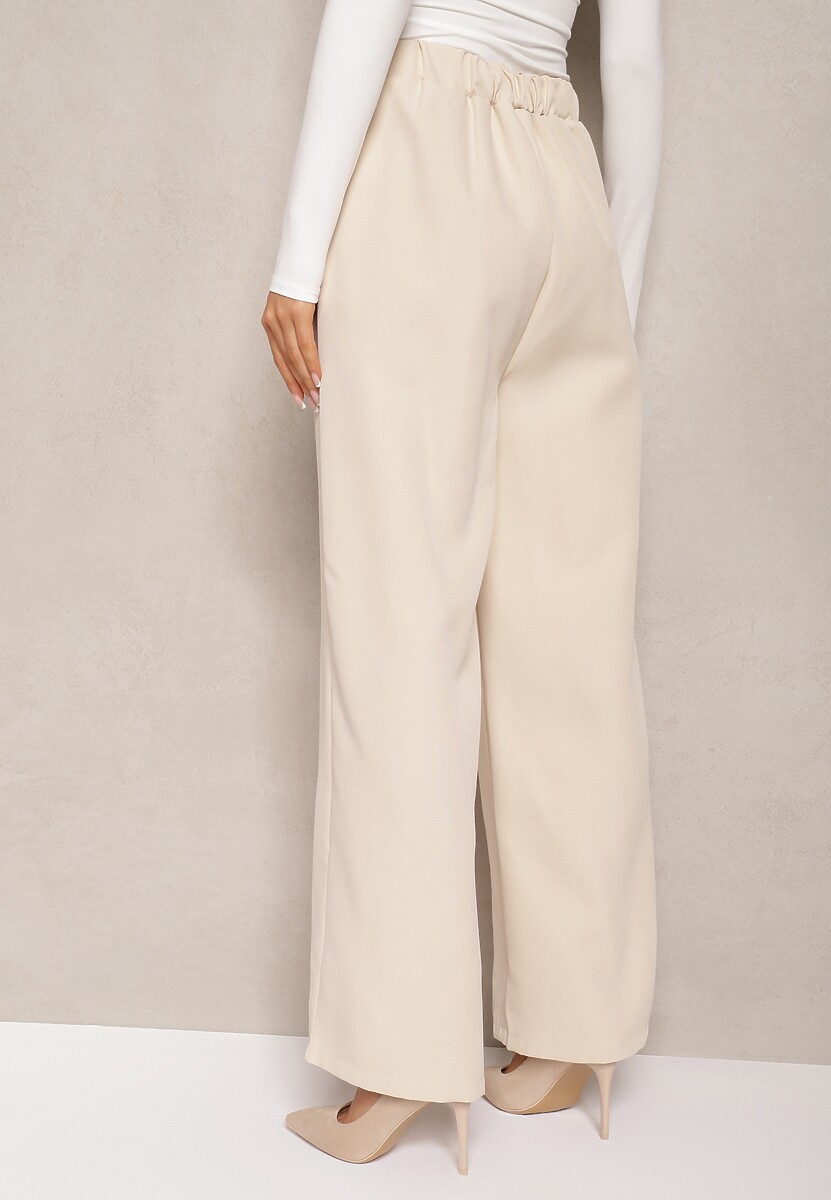 Jasnobeżowe Szerokie Spodnie w Eleganckim Stylu Hanessame