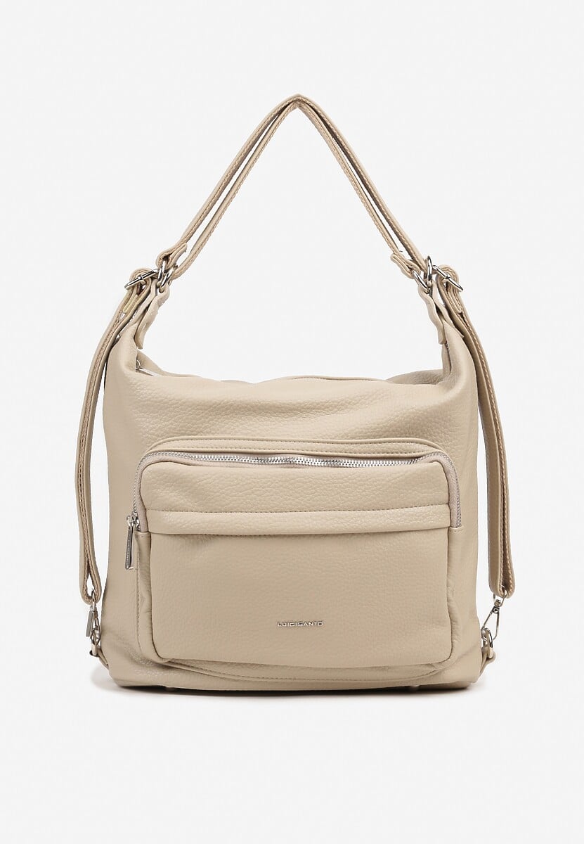 Beżowa Torebka z Metalicznym Napisem Tevianea