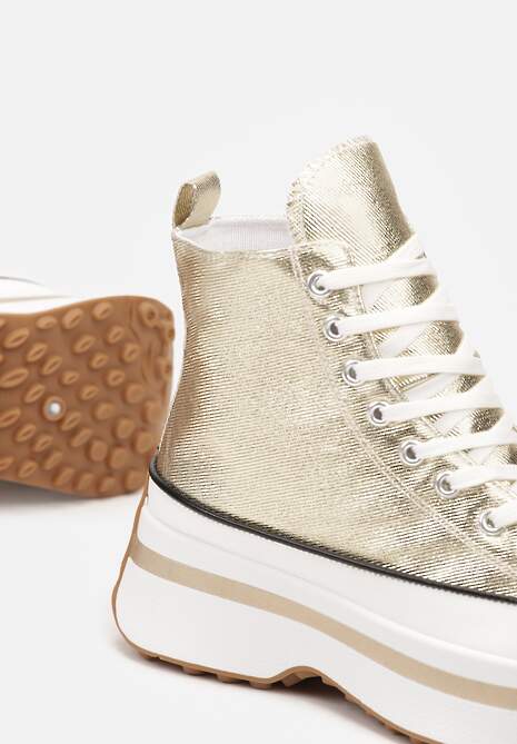 Złote Sznurowane Trampki za Kostkę na Platformie Ealsevia