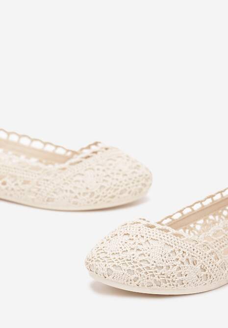Beżowe Balerinki Koronkowe Sham
