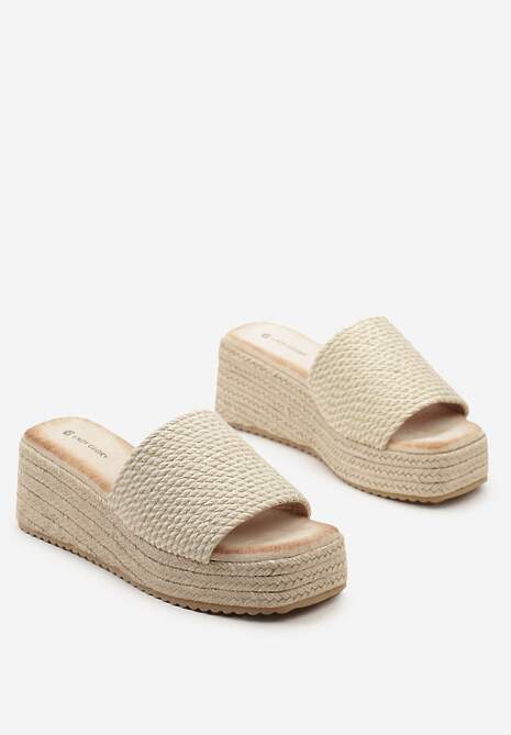 Złote Casualowe Klapki na Koturnie i Platformie w Stylu Boho  Moonula