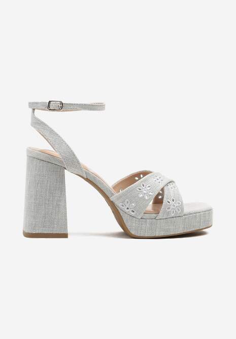 Niebieskie Sandały na Słupku i Platformie z Haftowanym Wzorem Galriz