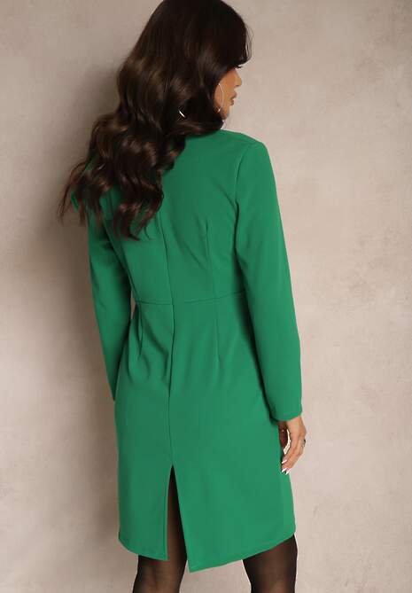 Ciemnozielona Koktajlowa Sukienka o Dopasowanym Kroju z Kokardą na Ramieniu Innathia