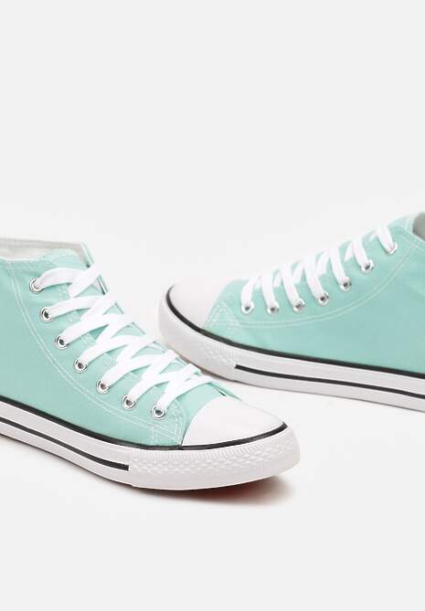 Jasnozielone Trampki na Płaskiej Podeszwie z Lamówką Vinys