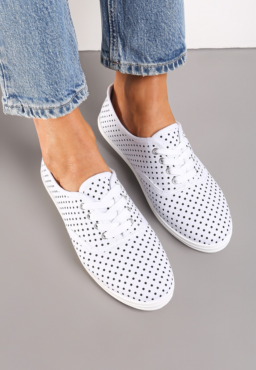 Białe Tenisówki przed Kostkę w Kropki Porenia