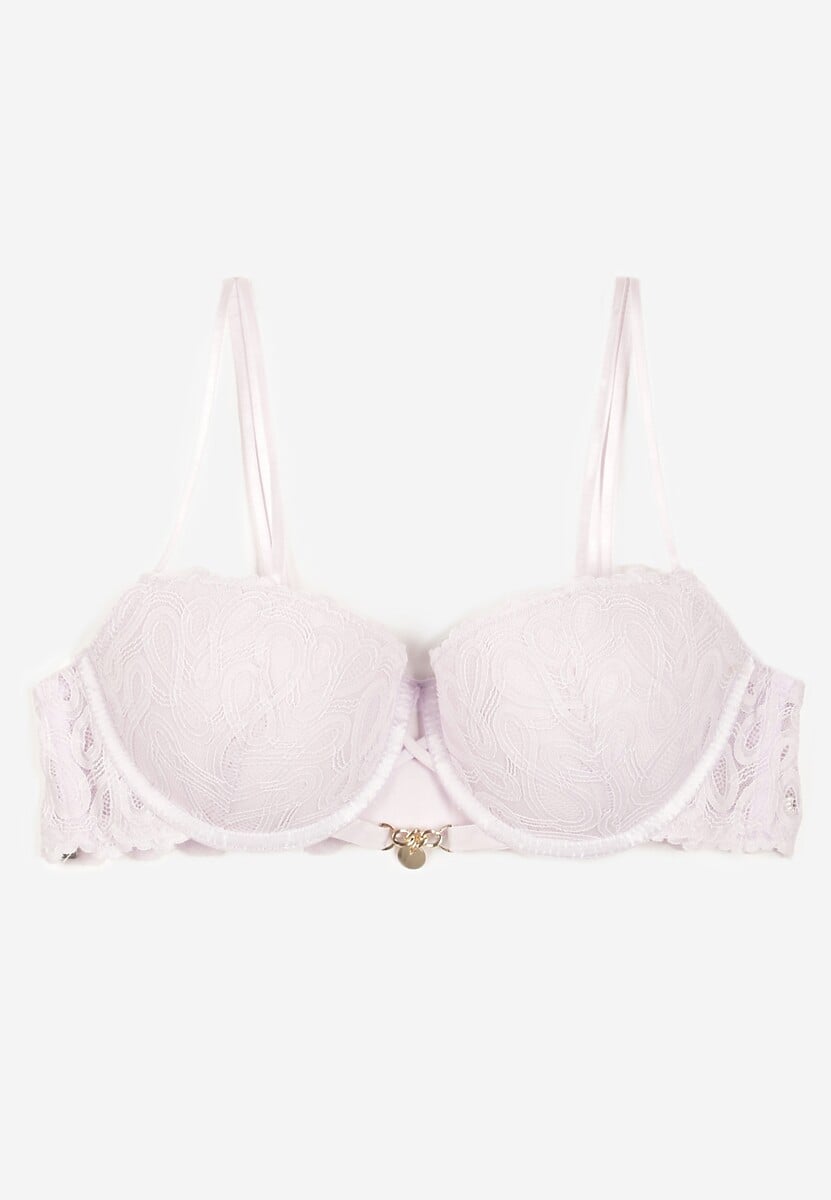 Jasnofioletowy Biustonosz Typu Push Up z Koronką i Regulowanymi Podwójnymi Ramiączkami Emavina