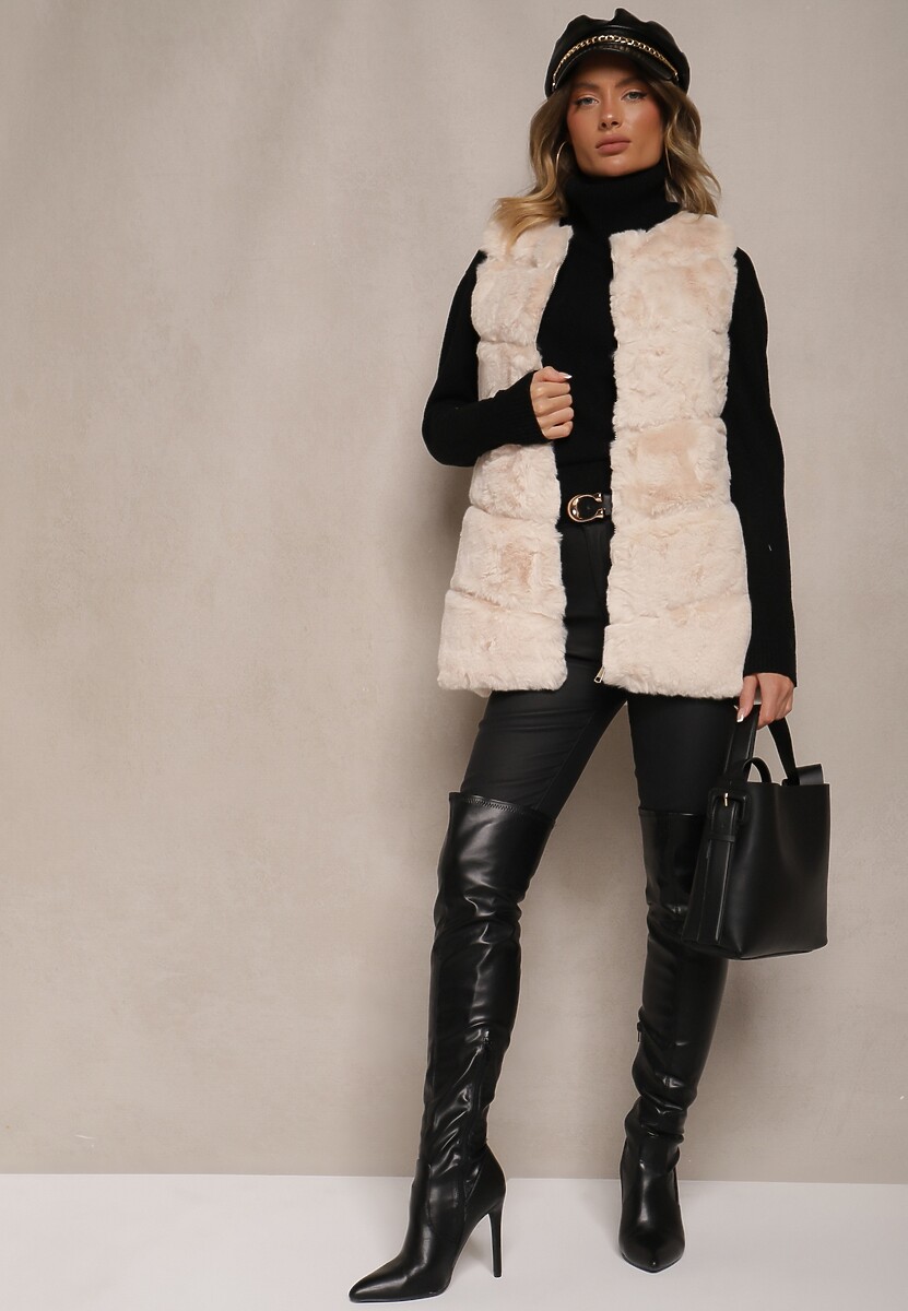 Jasnobeżowa Kamizelka Futerko Auxomene