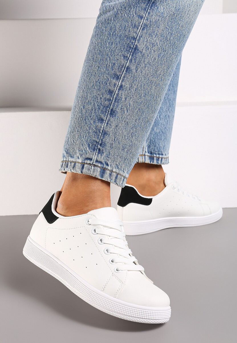 Biało-Czarne Casualowe Sneakersy na Płaskiej Podeszwie Aniefra