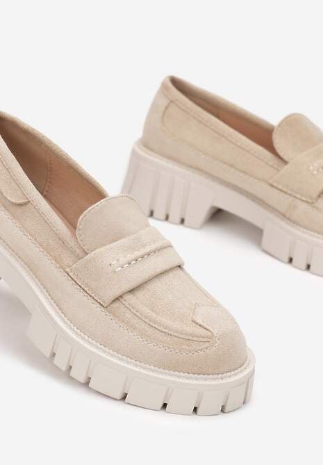 Beżowe Mokasyny z Ekozamszu na Grubej Podeszwie Lilianah
