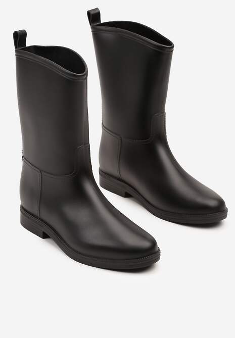 Czarne Eleganckie Kalosze z Ozdobnym Przeszyciem Lenrisa