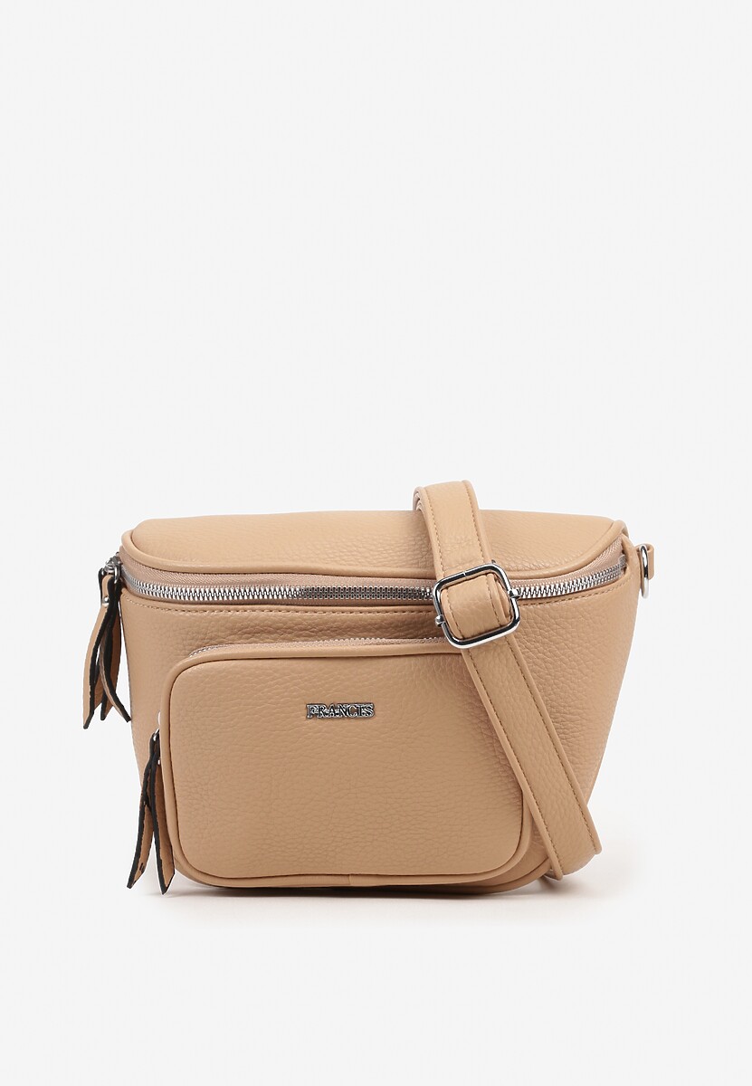 Ciemnobeżowa Torebka w Stylu Listonoszki z Ozdobnymi Suwakami Nilanisse