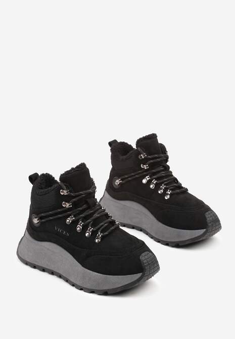 Czarne Sneakersy Śniegowce Vices na Platformie w Sportowym Stylu Nelsella