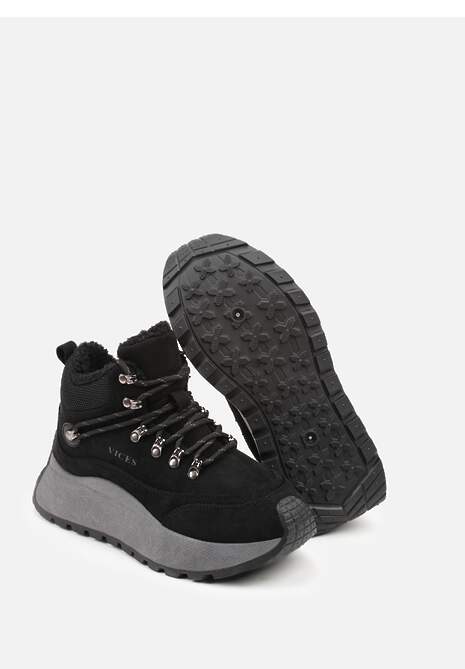 Czarne Sneakersy Śniegowce Vices na Platformie w Sportowym Stylu Nelsella