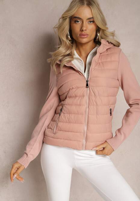 Różowa Kurtka z Kapturem i Pikowanym Przodem Gelise