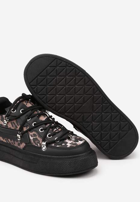 Czarne Sneakersy ze Wzorem w Panterkę Doridi