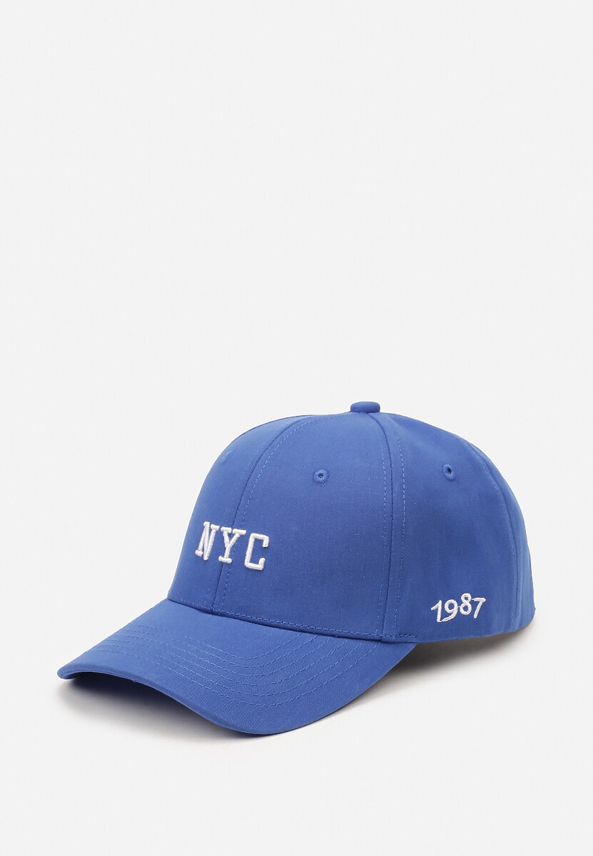 Granatowa Czapka z Daszkiem z Bawełny Ozdobiona Napisami Buildra