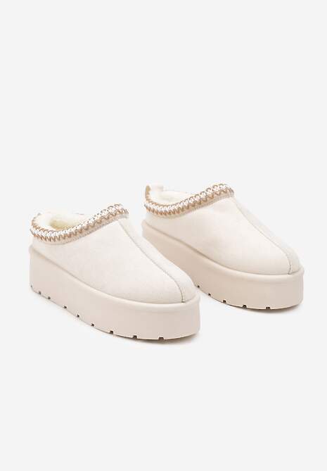 Beżowe Śniegowce z Haftowanym Paseczkiem na Platformie Iridalia