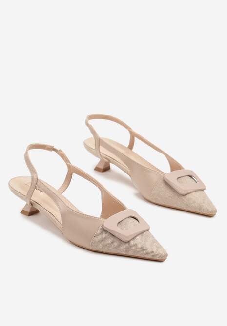 Beżowe Sandały na Kaczuszce Ozdobione Geometryczną Aplikacją Orriva