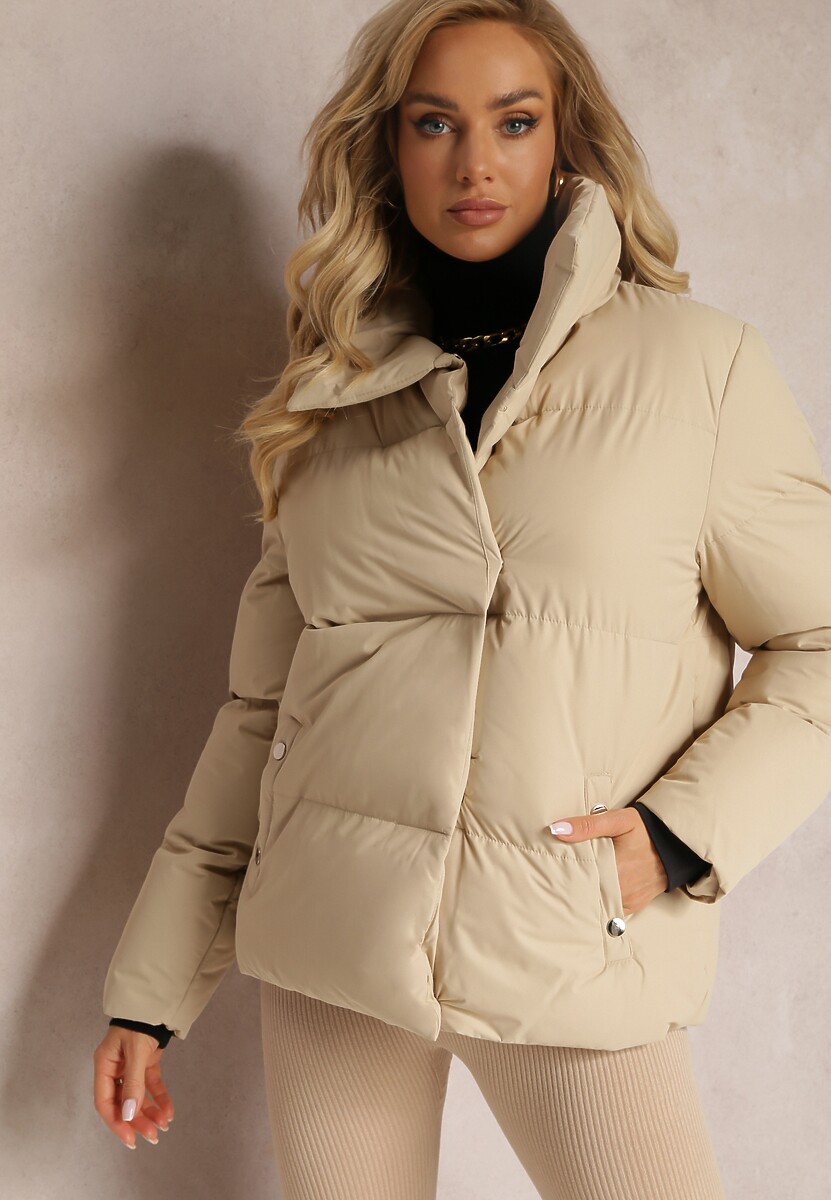 Jasnobeżowa Pikowana Kurtka na Napy Elriona