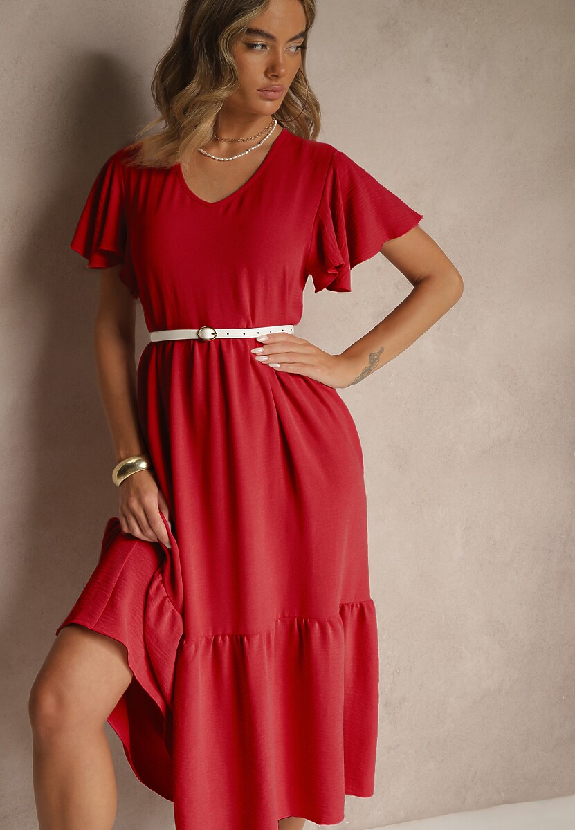 Jasnobeżowa Rozkloszowana Sukienka z Wiskozą w Casualowym Stylu Filarenna