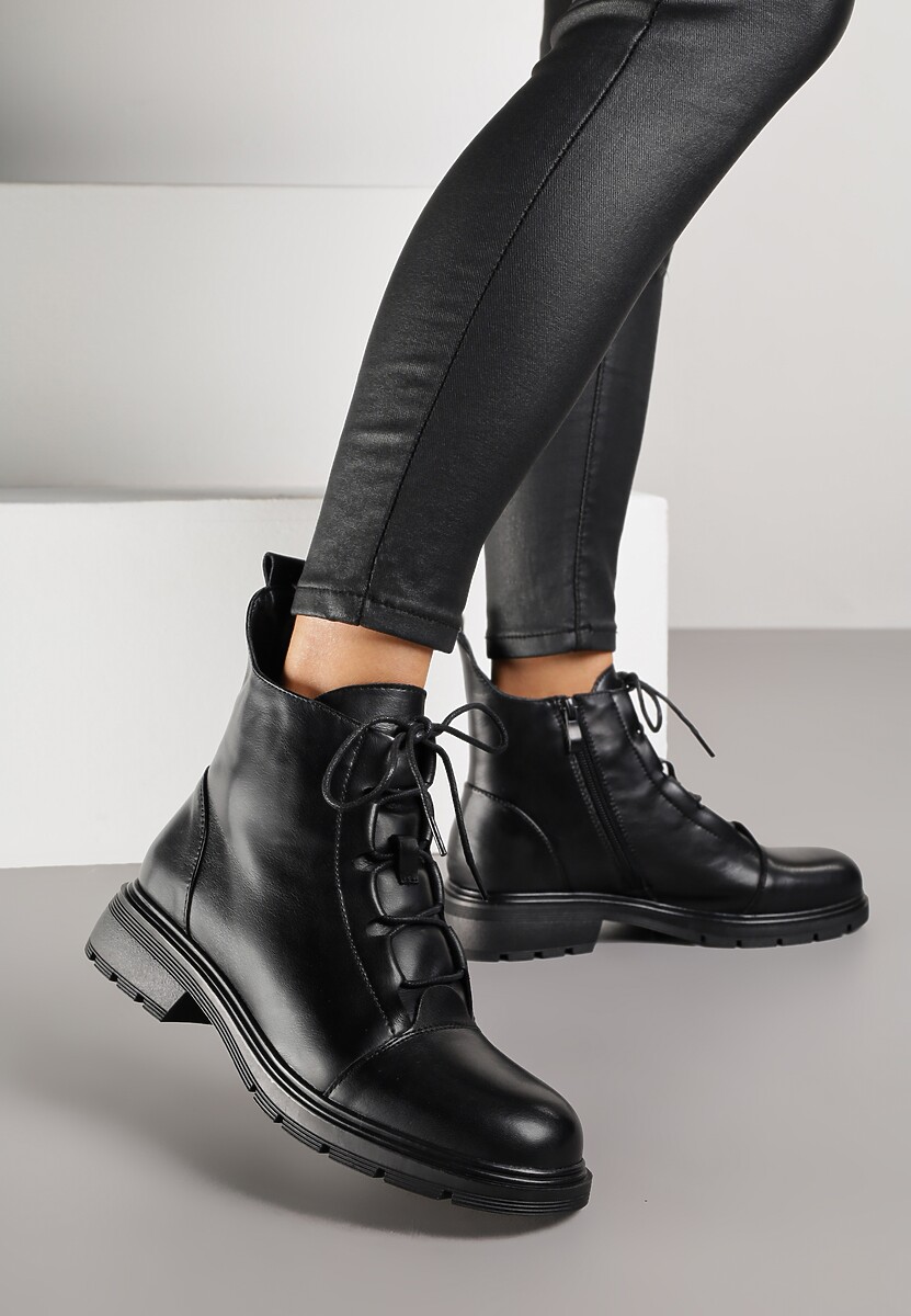 Czarne Skórzane Botki Typu Trzewiki Wioselle