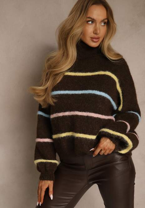 Brązowy Golf z Wełną w Paski Monallesa