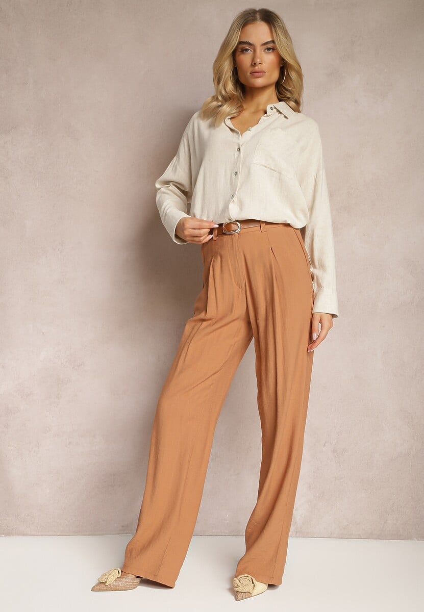 Brązowe Szerokie Spodnie Palazzo High Waist Neridana