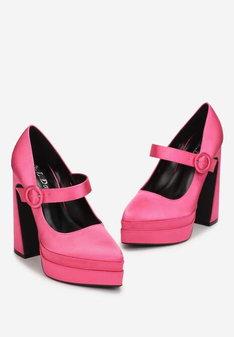 Fuksjowe Czółenka Satynowe na Wysokim Słupku i Platformie Zoyi