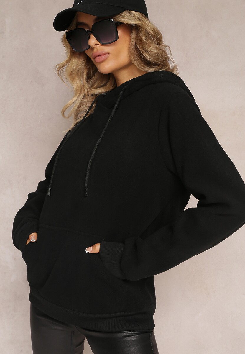 Czarna Dzianinowa Bluza z Nadrukiem i Kapturem Nehret