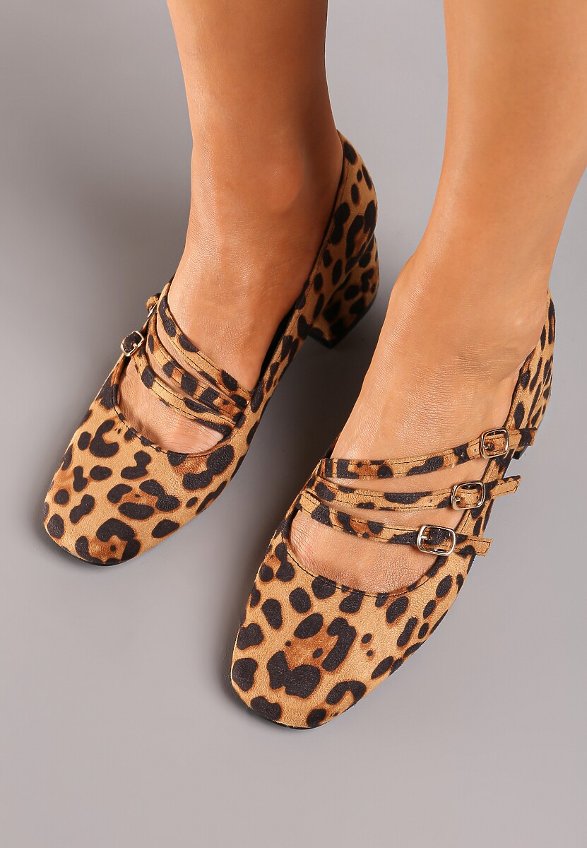 Brązowe Lakierowane Czółenka w Stylu Mary Jane z Cienkimi Paseczkami Berisana