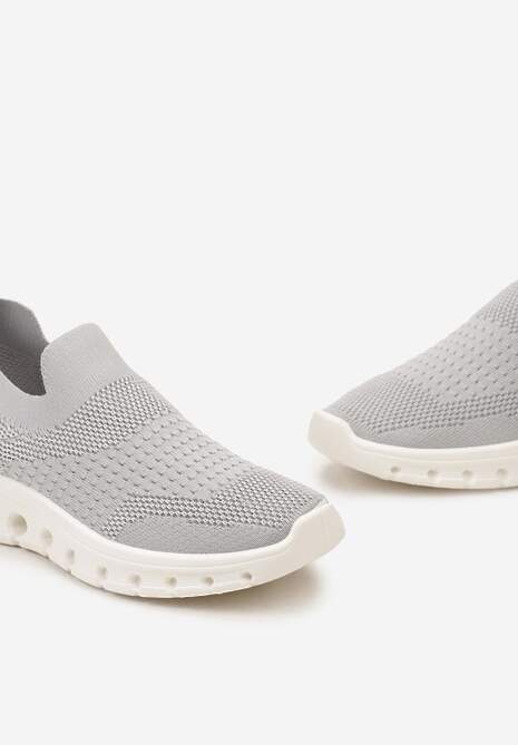 Szare Wsuwane Buty Sportowe z Elastyczną Cholewką do Kostki Asigruna
