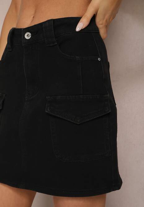 Czarna Spódnica Mini z Jeansu z Regularnym Stanem Veliaya