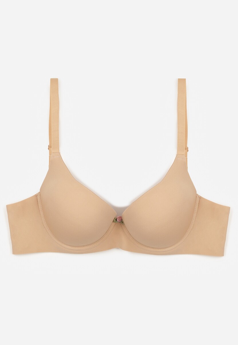 Beżowy Gładki Biustonosz z Efektem Push-up Theisithea